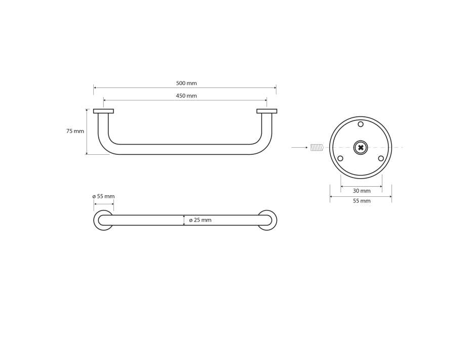 Sapho X-ROUND E madlo pevné 450mm, chróm XR500