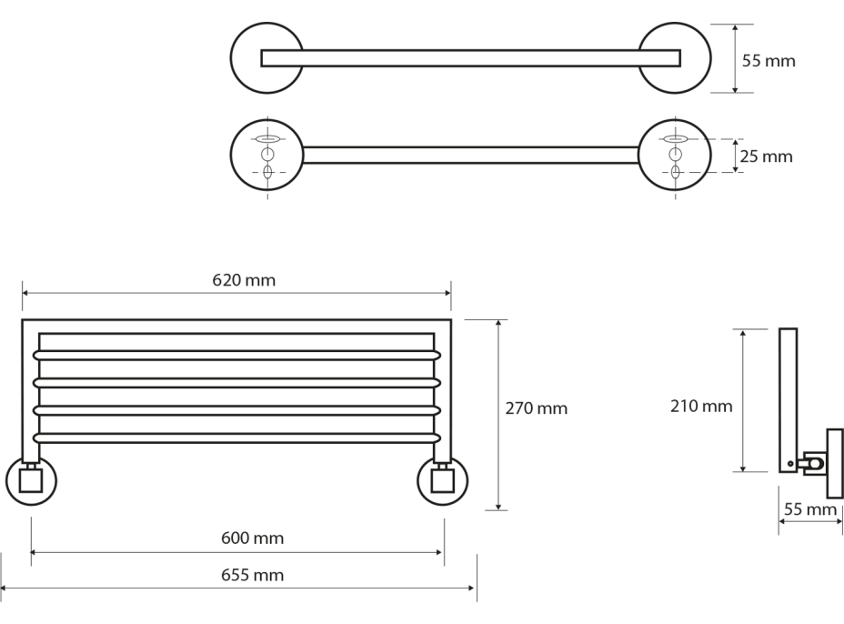 Sapho X-ROUND polička na uteráky výklopná 600mm, chróm XR420