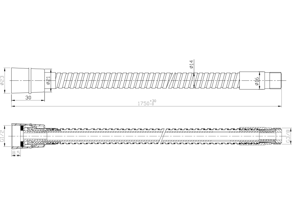 Sapho Sprchová hadica pre výsuvné sprchy, F1/2"-M3/8", 175cm, chróm FLE16