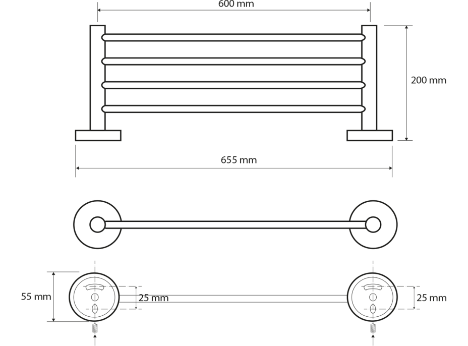 Sapho X-ROUND E polička na uteráky 600mm, chróm XR412