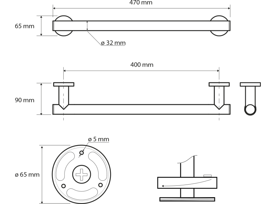 Sapho X-ROUND BLACK madlo 400mm, čierna XH500B