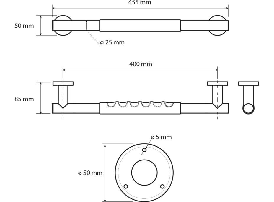 Sapho Pevnostné madlo s protišmykom 400mm, nerez lesk XR505