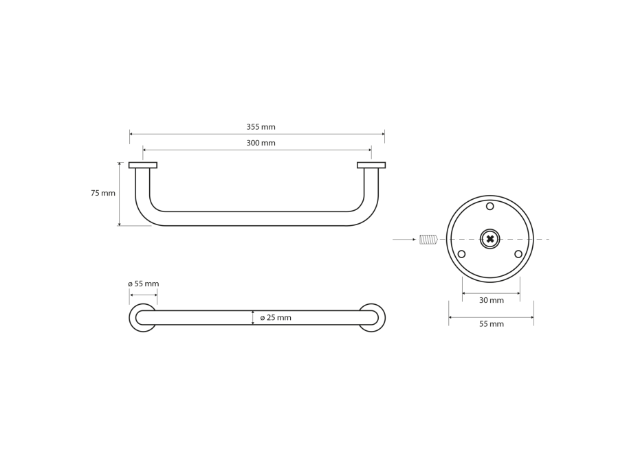 Sapho X-ROUND E madlo pevné 300mm, chróm XR501