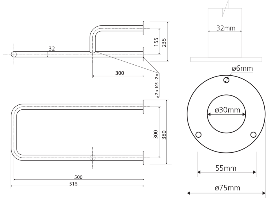 Sapho HANDICAP podperné madlo ĽAVÉ 500mm, biela XH530W