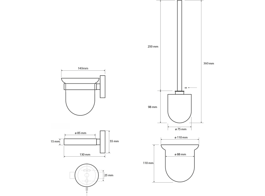 Sapho X-STEEL WC kefa závesná, mliečne sklo, nerez mat XS301