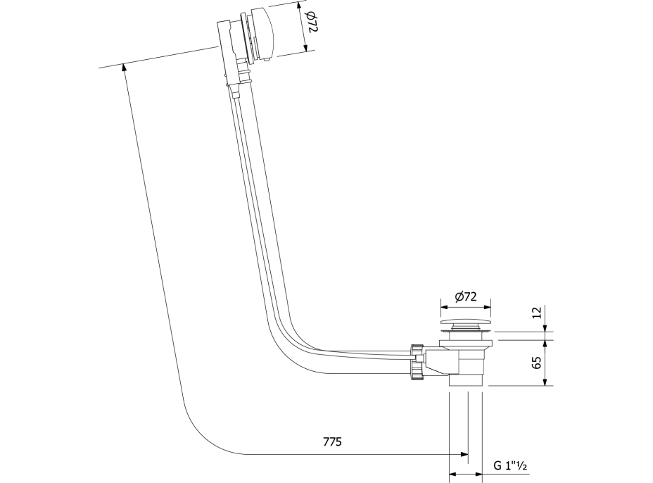 Polysan Vaňová súprava s bovdenom, dĺžka 775mm, zátka 72mm, čierna mat 71681B