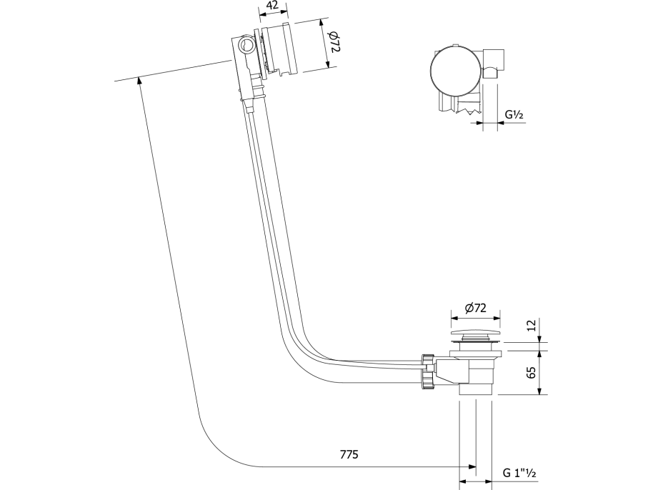 Polysan Vaňová súprava s napúšťaním, bovden, dĺžka 775mm, zátka 72mm, čierna mat 71685B