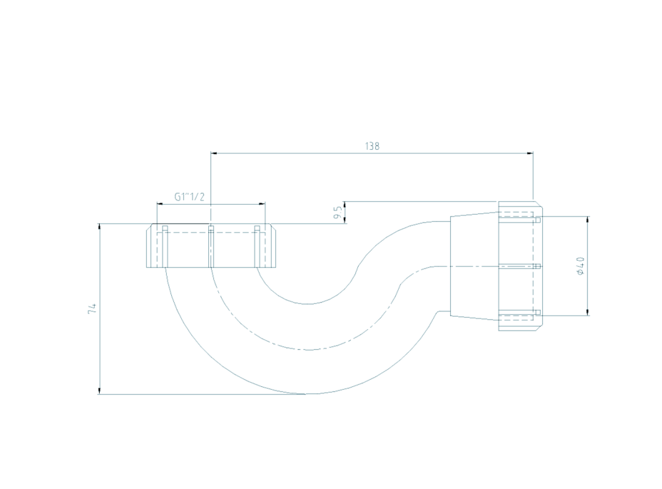 Aqualine Sifón s prevlečnou matkou 6/4", výška 74mm WJ607