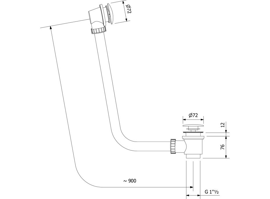 Polysan Vaňová súprava bez napúšťania, click clack, dĺžka 900mm, zátka 72mm, čierna mat 71679B