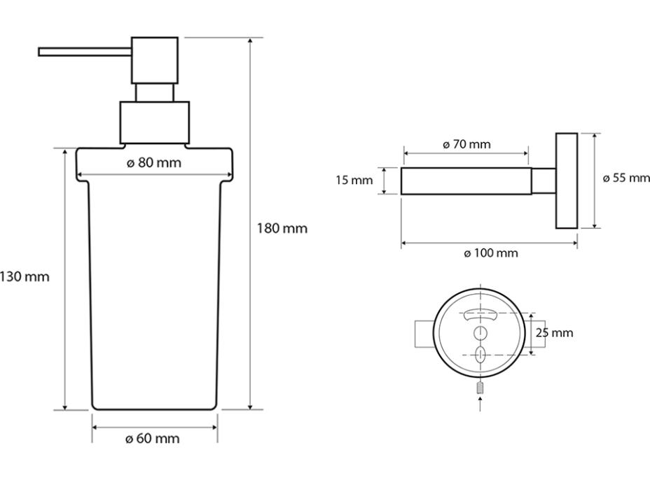 Sapho X-ROUND BLACK dávkovač mydla 230ml, mliečne sklo, čierna mat XR101B