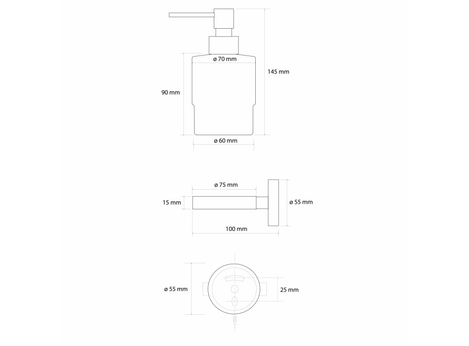 Sapho X-ROUND GOLD dávkovač mydla 200ml, mliečne sklo, zlato mat XR103GB