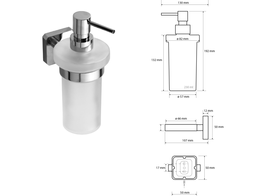 Sapho INSIA dávkovač mydla 230ml, mliečne sklo, chróm IS019