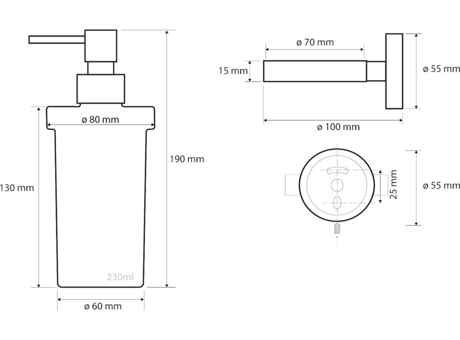 Sapho X-STEEL dávkovač mydla 230ml, mliečne sklo, nerez mat XS101