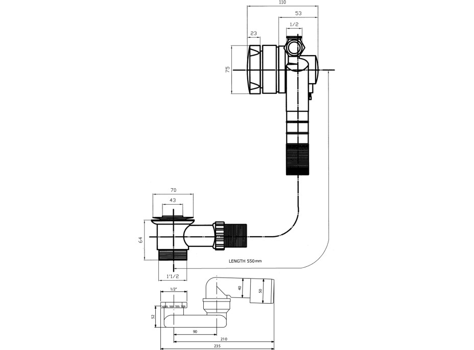 Bruckner Vaňová súprava s napúšťaním, L-550mm, DN40/50, chróm 164.255.1