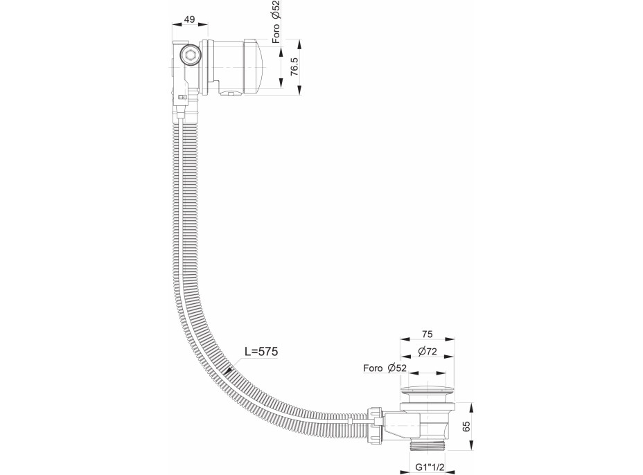 Polysan Vaňová súprava s napúšťaním, bovden, dĺžka 575mm, zátka 72mm, zlato 71684G