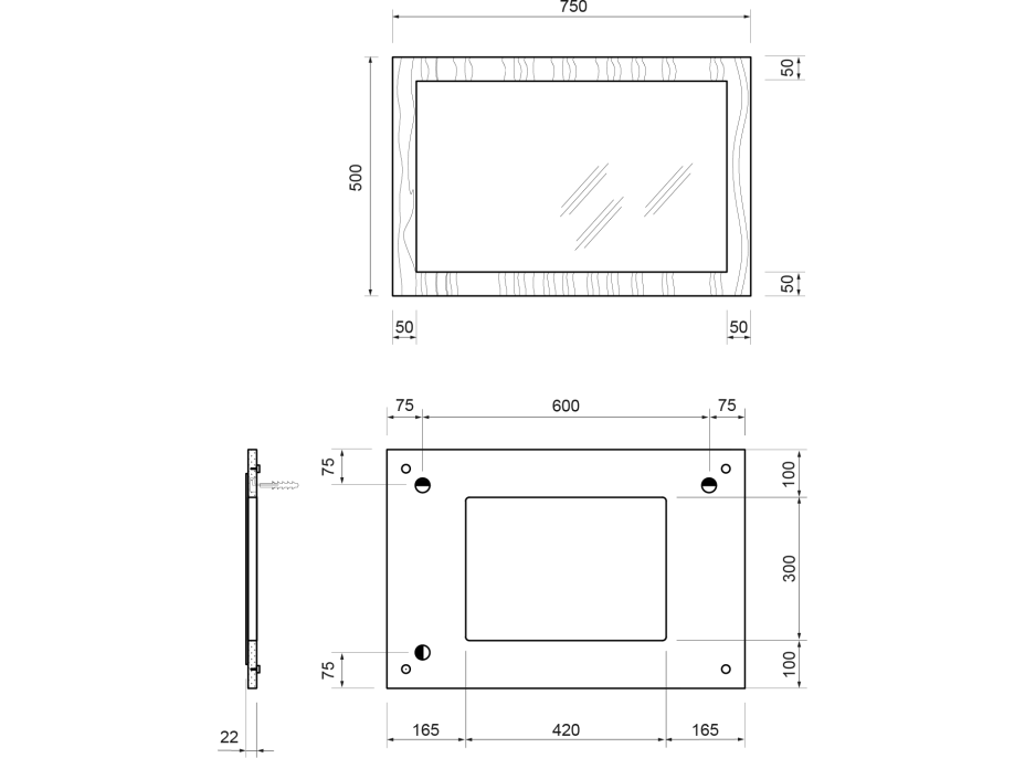 Sapho TREOS zrkadlo v ráme 750x500mm, biela mat TS750-3131