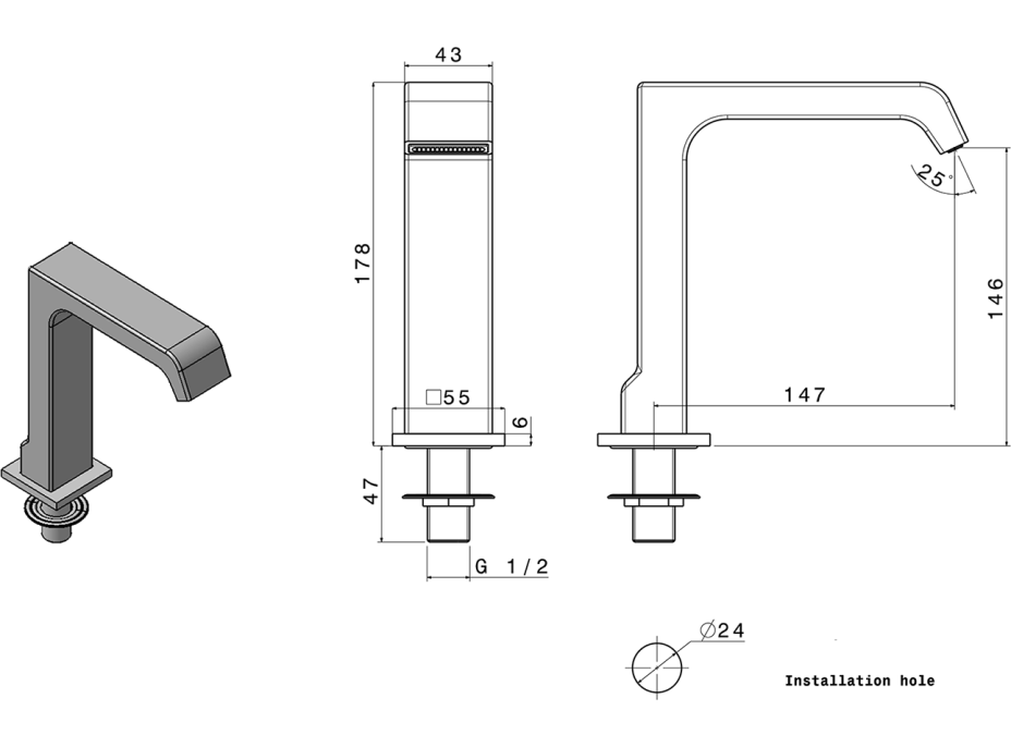 Sapho Výtoková hubica na okraj vane, šírka 43mm, kaskáda, chróm B02