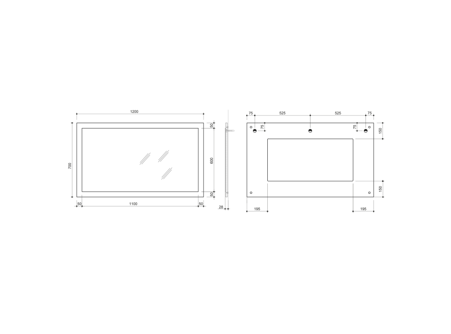 Sapho NIROX zrkadlo v ráme 1200x700mm, dub strieborný NX127-1111