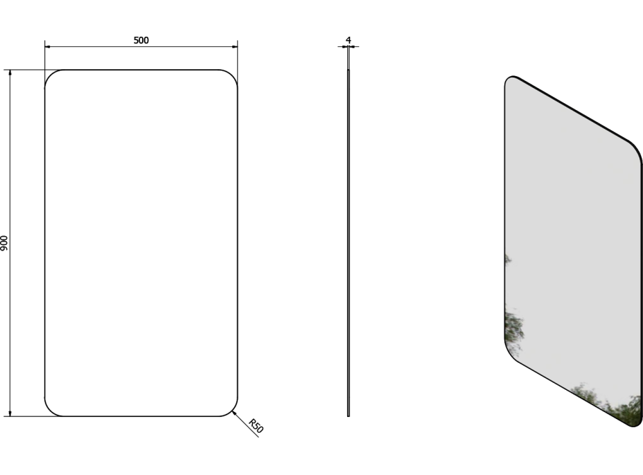 Sapho ISHAPE zrkadlo 500x900mm, zaguľatené rohy, bez úchytu AG495