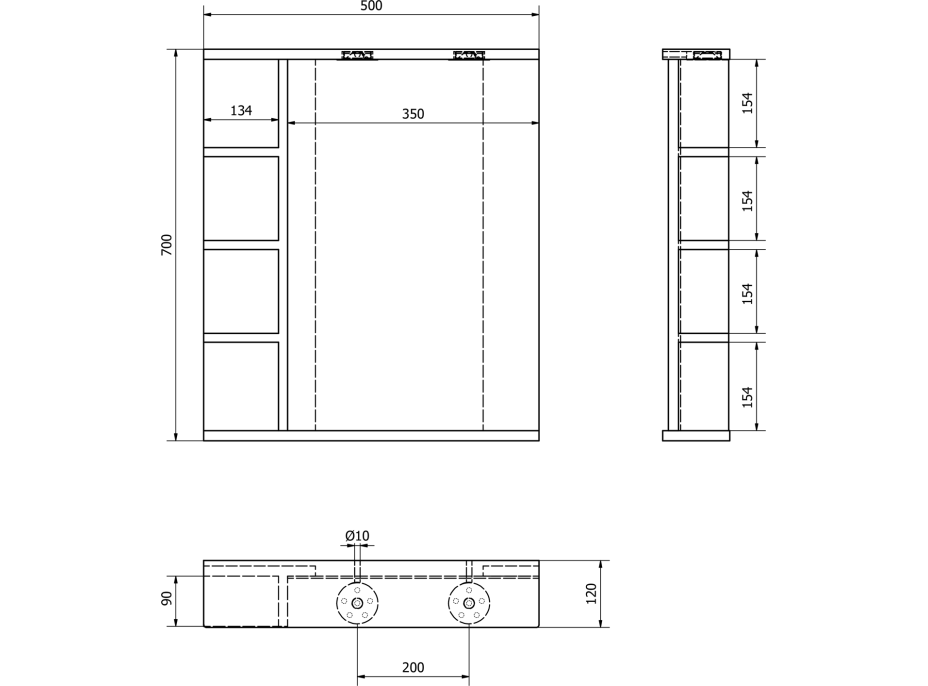 Aqualine KORIN zrkadlo s LED osvetlením a policami 50x70x12cm KO355