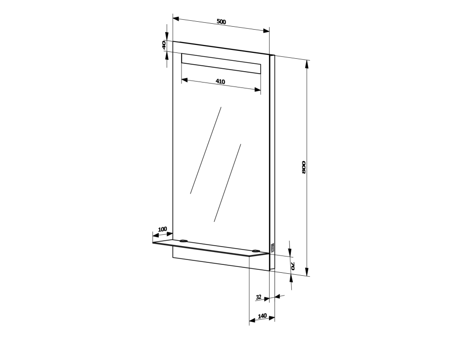 Aqualine Zrkadlo s LED osvetlením a policou 50x80cm, kolískový vypínač ATH52