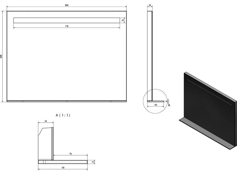 Sapho BRETO zrkadlo s LED osvetlením a policou 800x608mm BT080