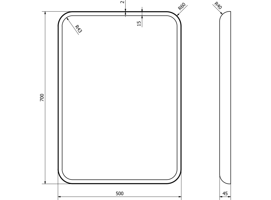 Sapho FLOAT zrkadlo s LED podsvietením 500x700mm, biela 22571