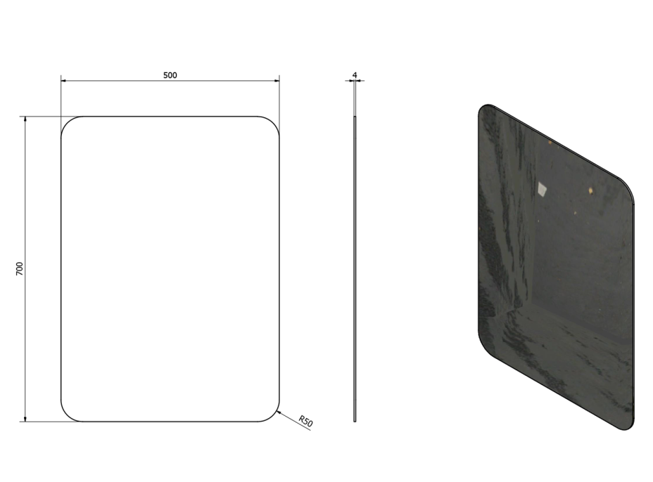 Sapho ISHAPE zrkadlo 500x700mm, zaguľatené rohy, bez úchytu AG457