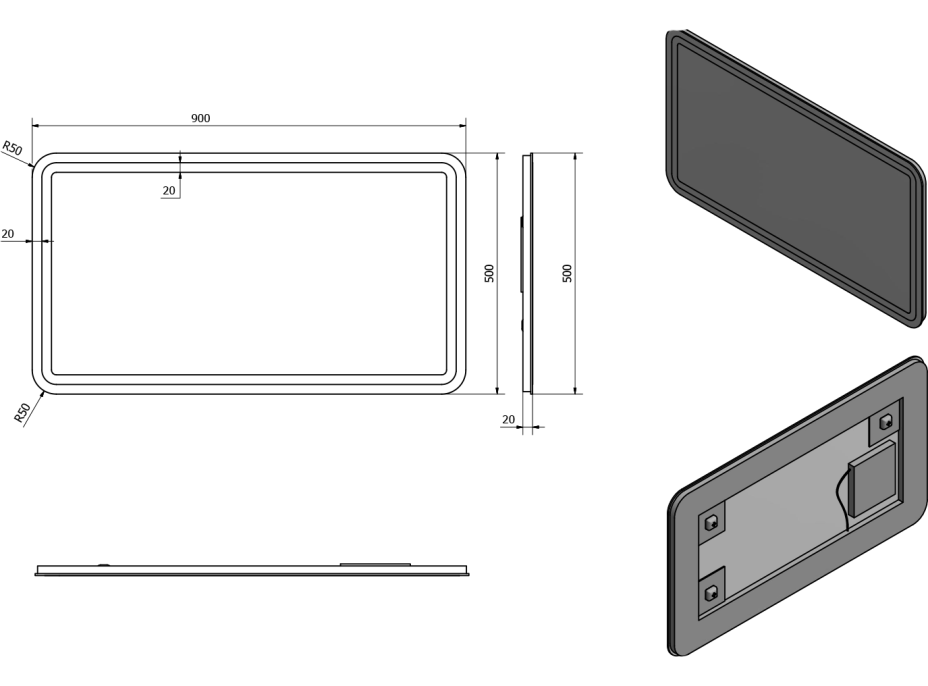 Sapho NYX zrkadlo s LED osvetlením 900x500mm NY090