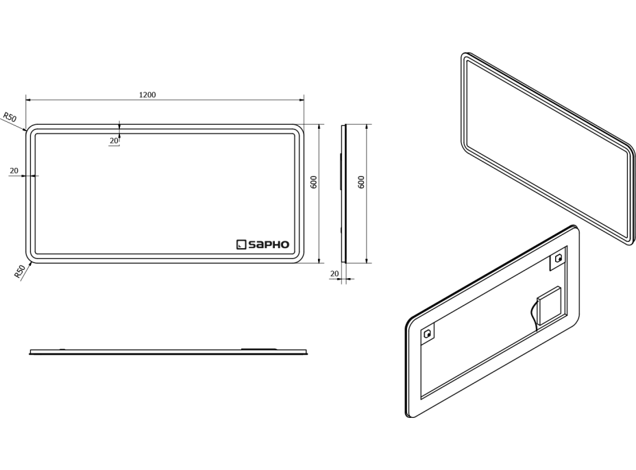 Sapho NYX zrkadlo s LED osvetlením 1200x600mm NY120