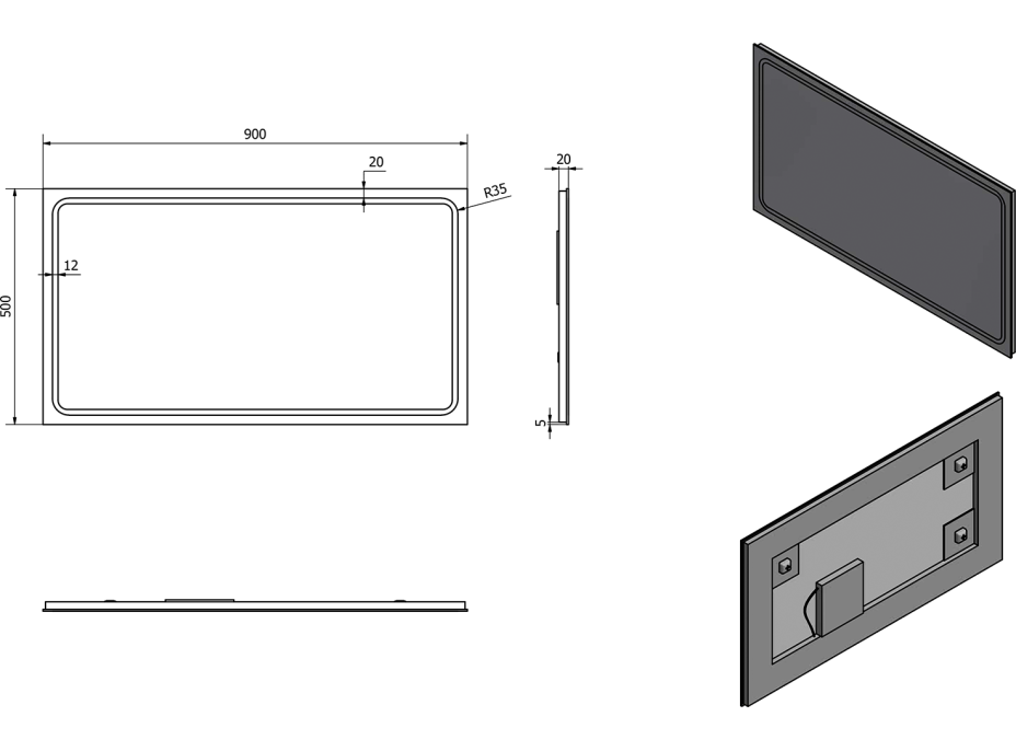 Sapho GEMINI zrkadlo s LED osvetlením 900x500mm GM090