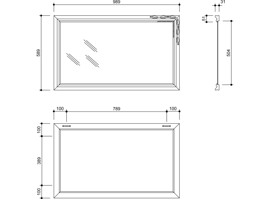 Sapho BOHEMIA zrkadlo v drevenom ráme 589x989mm, zlatá NL484