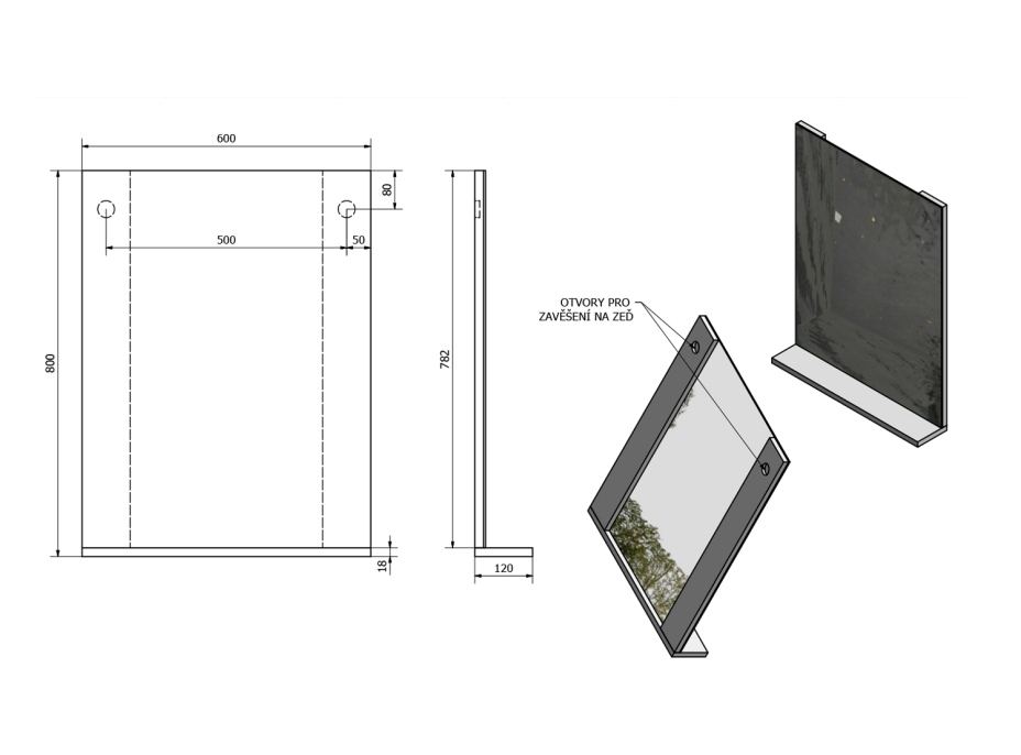 Aqualine BETA zrkadlo s policou 60x80x12cm 57397