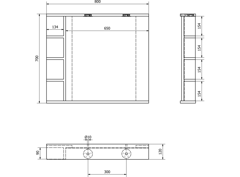 Aqualine KORIN zrkadlo s LED osvetlením a policami 80x70x12cm KO350