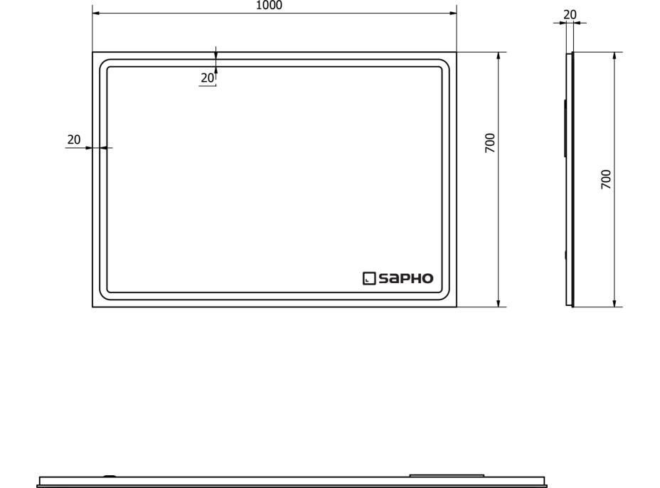 Sapho GEMINI zrkadlo s LED osvetlením 1000x700mm GM100