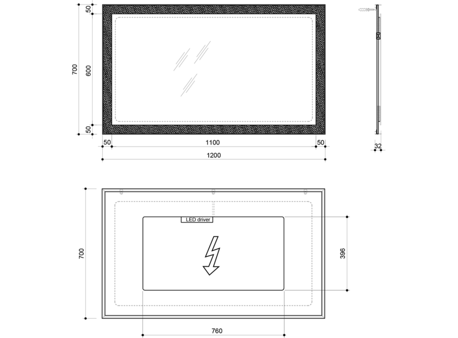 Sapho FLUT zrkadlo s LED podsvietením 1200x700mm, biela FT120