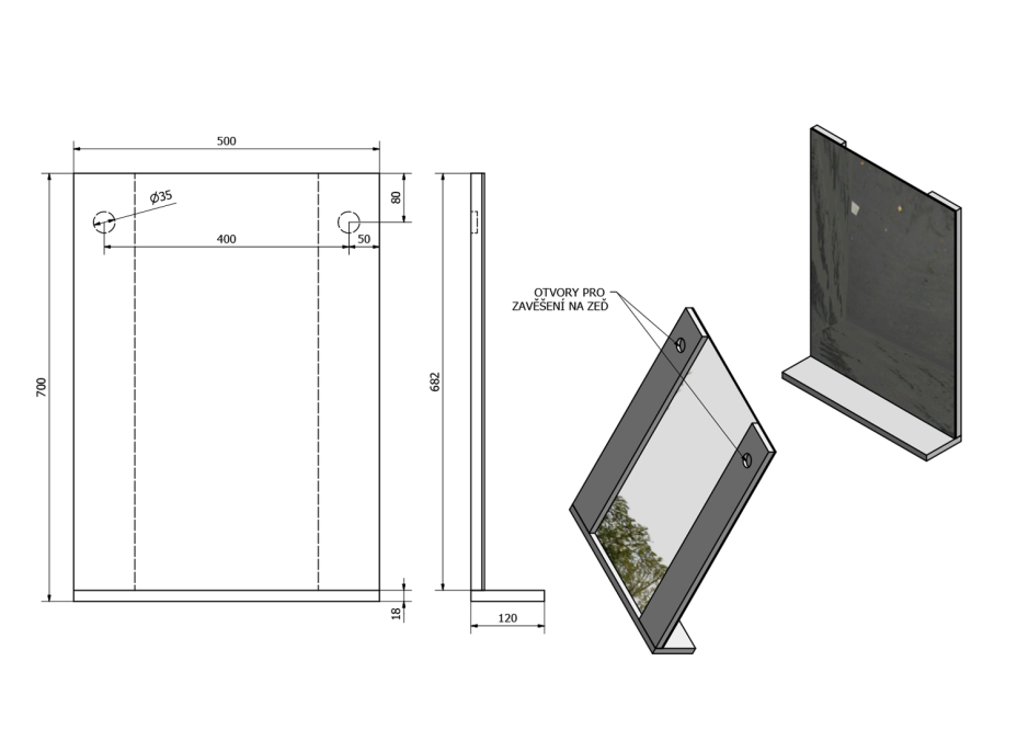 Aqualine BETA zrkadlo s policou 50x70x12cm 57396