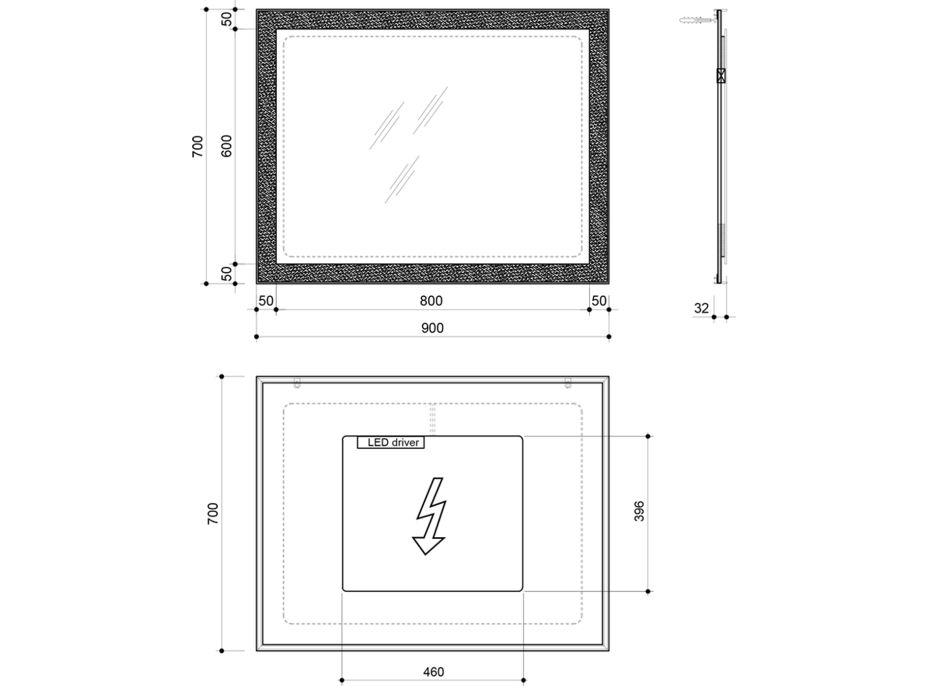 Sapho FLUT zrkadlo s LED podsvietením 900x700mm, biela FT090