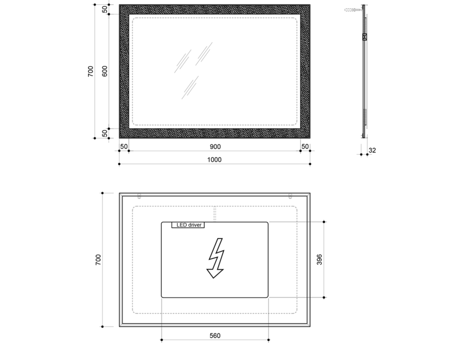 Sapho FLUT zrkadlo s LED podsvietením 1000x700mm, biela FT100