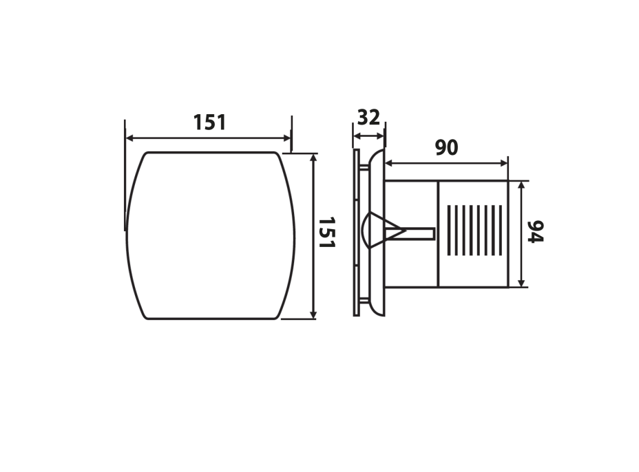 Sapho LEX kúpeľňový ventilátor axiálny s časovačom, 15W, potrubie 100mm, nerez mat LX104