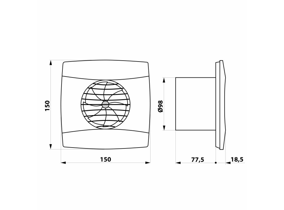 Cata UC-10 kúpeľňový ventilátor axiálny, 8W, potrubie 100mm, čierna 01256000