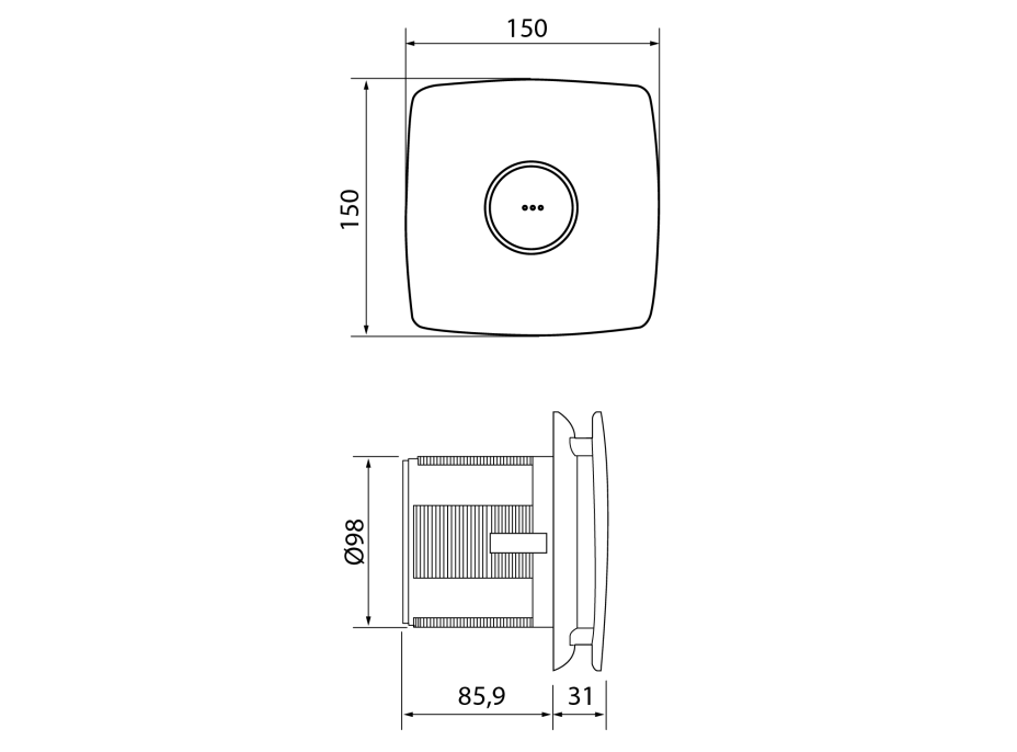 Cata X-MART 10T kúpeľňový ventilátor axiálny s časovačom, 15W, potrubie 100mm, nerez mat 01041000