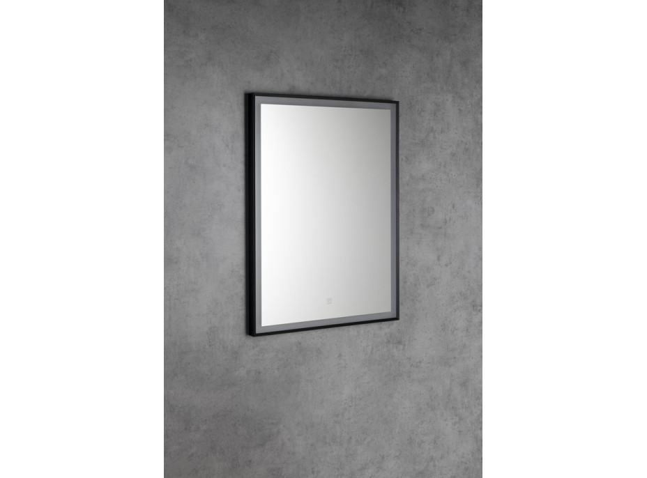 Aqualine CORNA zrkadlo s LED osvetlením 60x80cm, dotykový senzor, stmievateľné, čierna mat CN060