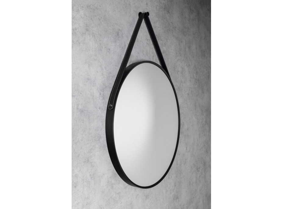 Aqualine STAGO okrúhle zrkadlo ø 60cm, kožený opasok, čierna mat SG065
