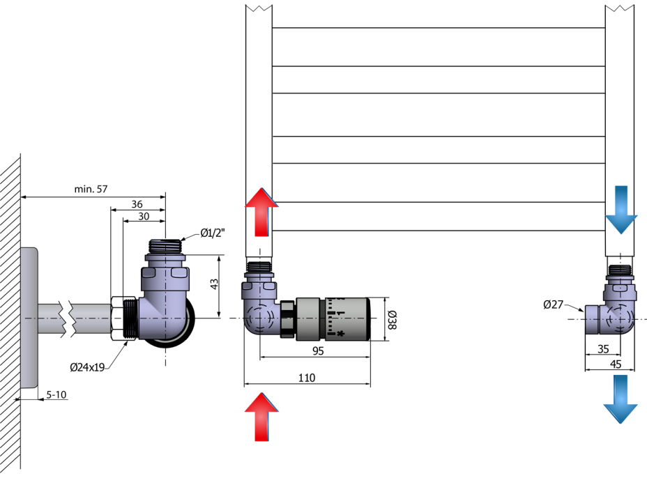 Sapho CORNER pripojovacia sada ventilov termostatická triaxiálna, ľavé prevedenie, chróm CP1011LS