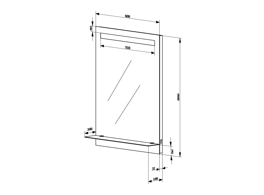 Aqualine Zrkadlo s LED osvetlením a policou 60x80cm, kolískový vypínač ATH53