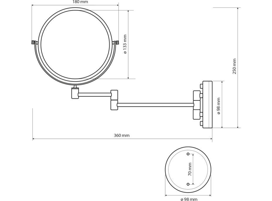 Sapho Kozmetické zrkadlo zväčšovacie, obojstranné, bronz XP012