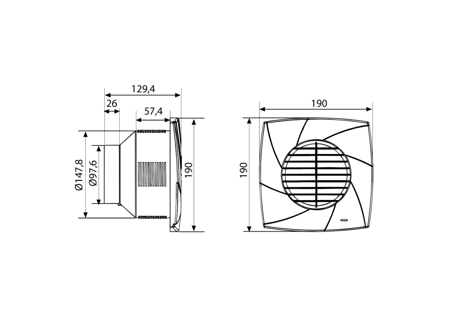 Cata CB-100 PLUS T radiálny ventilátor s časovačom, 25W, potrubie 100mm, biela 00841000