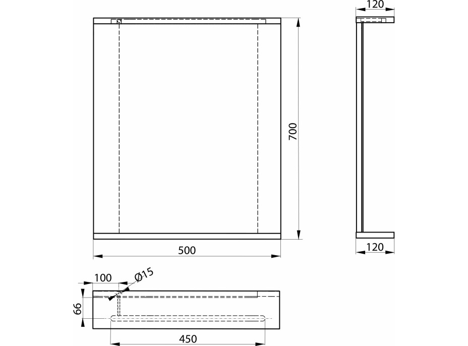 Aqualine KORIN STRIP zrkadlo s LED osvetlením 50x70x12cm KO395S