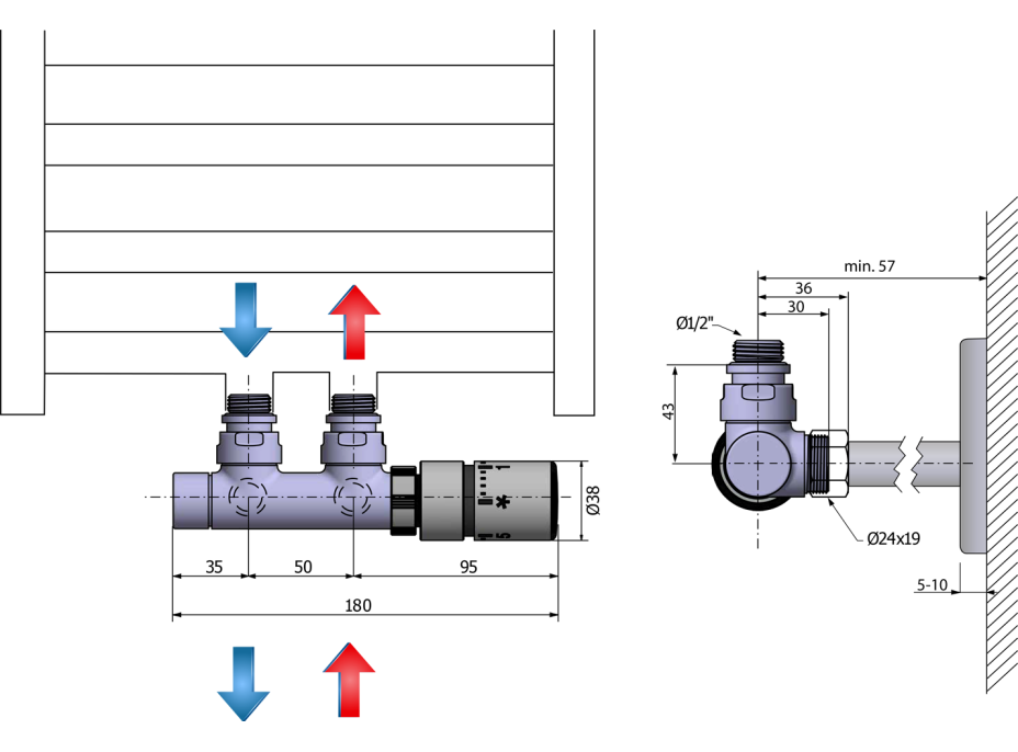 Sapho TWIN pripojovacia sada ventilov termostatická pre stredové pripojenie, pravé, chróm CP3010